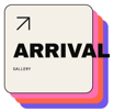 Arrival Gallery logo - a cream square with an arrow pointing up and right, stacked over pink, orange and purple offset squares